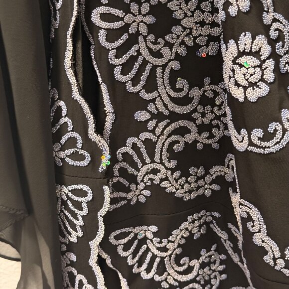 Xscape 20W Dress With Sheer Flutter Sleeves & Beaded Floral Embroidery - Picture 6 of 12
